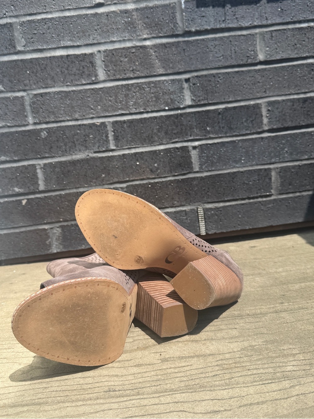 Gianni Bini Women's Taupe Suede Peep-Toe Ankle Booties - Picture 3 of 5